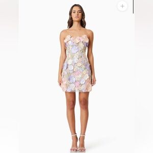 Elliatt Arabella 3D Floral Flower Strapless Dress in Color Purple Pastel, Size S